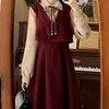 Vestido Talla Grande Chica Gordita Cubre Piel Cintura Alta Costura Vestido Falso de Dos Piezas para Mujer Otoño Estilo Universitario Coreano Vestido Largo Reductor de Edad