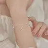 Pulseira Fangxing S925 Prata Esterlina Estrela e Lua Camada Dupla para Mulheres Verão Nova Tendência Pulseira Nicho Acessível Luxo Joias de Mão de Alto Padrão Atacado