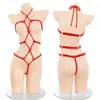 Traje de bondage sexy com entrepernas aberto e design sem remoção, conjunto de lingerie sedutor transparente quente