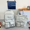 Mochila suave y de estilo fresco, estilo universitario coreano, diseño multibolsillo, adecuada para estudiantes de secundaria femeninas, color liso