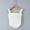 8152-26 Primavera Retro Francés Ajustado Sexy Encaje Fruncido Dulce Picante Estampado de Chica Crop Top con Tirantes