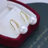 Aretes de Perlas de Agua Dulce de 11-13 mm Perfectamente Redondas, Alto Brillo, Ligeramente Imperfectas, Estilo Plata S925, Elegantes Pendientes de Gancho para Oreja con Forma de Zapato de Tacón Alto