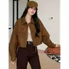 Chamarra de imitación de piel con retazos y cuello de cuero estilo ropa de trabajo para mujer, nueva colección otoño 2026, corte holgado, diseño adelgazante, top de chamarra estiloso