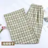 Pantalones Casuales de Cuadros Estilo Coreano para Mujer, Pantalones Rectos Ajustados de Pierna Ancha, Pantalones Sueltos para Casa