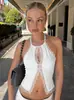 Camiseta sin mangas de encaje con cuello en V estilo europeo y americano para mujer, top sin mangas de color liso ajustado, nuevo estilo de verano