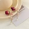 Pendientes de borlas de perlas y flores de moda coreana, pendientes suaves con temperamento de súper hada rosa, pendientes dulces retro franceses
