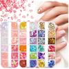 Lantejoulas Mistas para Unhas Dia dos Namorados Transfronteiriças 12 Grades Brilhantes Coloridas Flor Metálica Pérola Pedra Colorida Cola de Esmalte