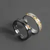 Anel Masculino Banhado a Prata Novo Banhado a Ouro High-end Preto e Dourado Design de Nicho Marca Tendência Anel de Dedo Masculino Aberto