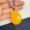 Colgante de Bolsa Pequeña de Cera de Abeja Amarilla Optimizada Collar de Bolsa de la Suerte de Ámbar Amarillo para Mujeres con Cordón Retráctil para Adultos y Niños