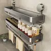 Prateleira de cozinha com ventosa forte e ganchos, montada na parede, instalação sem furos, para guardar temperos e condimentos