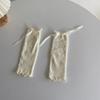 Meias de pé de madeira estilo balé japonês meias felpudas de cano médio meia de cano alto para menina Lolita com laço na frente