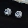 Pendientes de Botón Redondos con Microincrustaciones de Circonita Nuevos de Amazon Transfronterizos para Mujer, Pendientes Elegantes y Súper Brillantes con Aguja de Plata
