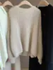 Suéter Corto de Cachemira para Mujer, Otoño/Invierno 2026, Versátil, Cuello Redondo, Corte Holgado, Estilo Europeo, Suéter Suave de Base de Lana