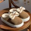 Pantuflas de Algodón para el Hogar Nuevas para Mujer Invierno Habitación con Terciopelo Cálidas y Cómodas Suela Suave Aumento Lazo Zapatos de Luna Pantuflas