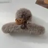 Presilha de Cabelo de Pelúcia Fofa para Mulheres, Grampo de Urso para Outono e Inverno, Presilha de Tubarão Grande para a Parte de Trás da Cabeça, Acessório de Cabelo