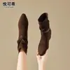 Botines Cortos de Cuero Genuino Maillard para Mujer 2026 Otoño Invierno Nuevos Botas Martin de Gamuza Punta Cuadrada Hebilla de Cinturón Elevador Interno Botas Apiladas