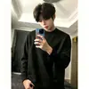 Cleanfit Flor Branca Cinza Versátil Moletom Masculino Primavera e Outono Peso Pesado Estilo Americano Manga Longa Camiseta Ombro Raglan Camada Interna Camada Base