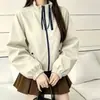 Chaqueta corta con cremallera y cuello mao estilo coreano para mujer, chaqueta casual holgada, top elegante para mujeres petite, chaqueta de trabajo para primavera y otoño