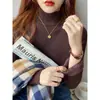 Suéter com forro de fleece feminino inverno acolchoado peça única veludo interno gola semi-alta base shirt 2024 outono e inverno novo top de alta qualidade