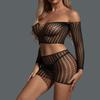 Nuevo conjunto sexy de lencería de dos piezas con hombros descubiertos y abdomen descubierto, perspectiva de ropa sexy seductora, pijama sexy, falda envolvente de cadera, ropa de malla