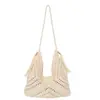 Bolso de playa de ganchillo hecho a mano con cordón y bolsillo interior, con un diseño calado, perfecto para un look casual, artístico y bohemio. Se puede llevar como bolso de hombro o como bolso tote