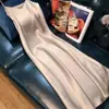 Vestido de tirantes Spice Girl Verano Francés Satén Cuello en V Color Sólido Moda Europeo y Americano Holgado Talla Grande Vestido