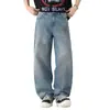 Jeans vintage para hombre, nuevo estilo de verano, corte recto holgado, marca de moda, estampado de grafiti, pierna ancha, estilo urbano americano, pantalones largos versátiles