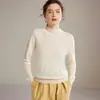 Suéter leve de gola alta 100% cashmere puro para mulheres, outono e inverno, simples, folgado, tricô, camada base