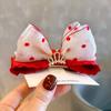 Nuevo Estilo Coreano Lindo Rojo Vino Puntos Blancos Lazo Pinza Superior para Niñas Corona Estéreo Pasador Accesorios para el Cabello de Niñas Tocado