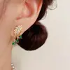 Brincos de Franja em Forma de Gota d'Água Folha Verde com Zircônia Completa Moda Luxo Leve Estilo Francês Brilhantes Versáteis Exquisitos para Mulheres