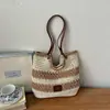 Bolsa de palha trançada de grande capacidade para mulheres, novo modelo 2026, bolsa de palha para férias de verão na praia, bolsa tote de ombro estilosa para o dia a dia
