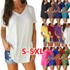 Tops Europeos y Americanos Talla Plus para Mujer 2025 Venta Caliente Transfronteriza Amazon Wish Camiseta de Manga Corta con Cuello en V para Mujer 13 Colores 8 Tallas