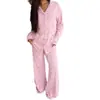 Pijama Nuevo Otoño e Invierno 2025 para Mujer, Conjunto de Pantalón de Manga Larga Tejido de Canalé con Estampado de Lazo, Ropa para el Hogar, Estilo Europeo y Americano