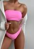 Bikini de Traje de Baño Rosa sin Tirantes Estilo Europeo y Americano, Bikini de Triángulo de Alta Elasticidad, Traje de Baño Sexy de Cintura Alta sin Espalda para Mujer