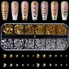 Compartimentos para Accesorios de Uñas 12 Piezas Transfronterizo Tamaños Mixtos Mini Perlas Doradas y Plateadas DIY Perlas Redondas de Fondo Plano Decoraciones para Uñas Venta al por Mayor