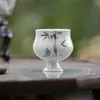 Xícara de Chá Alta com Design de Bambu Pintado à Mão Estilo Dinastia Tang e Song, Conjunto de Chá de Cerâmica, Utensílio Doméstico, Xícara para Degustação de Chá, Copo Individual de Erudito
