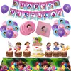 Set de Suministros para Decoración de Fiesta de Cumpleaños con Globo de Bandera Nueva de Dora, Inserto para Pastel, Mantel
