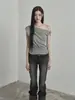 Estilo Coreano Simples Harajuku Casual Básico Cor Lisa Top Botão de Pressão Metálico Decoração Ombro Assimétrico Simétrico Manga Curta Feminino