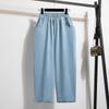 Foto Real de Pantalones Vaqueros Azules Vintage de Talla Grande para Mujer, Pantalones Anchos de Verano Finos Estilo Americano, Pantalones de Longitud 7/8
