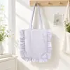 Bolsa de Lona a Cuadros con Adorno de Orejas de Madera Estilo Coreano Gran Capacidad Estudiante Escuela Bolso de Hombro Único Ligero de Mano Bolsa de Tela para Compras