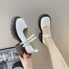 Sapatos Mary Jane para Mulheres 2025 Primavera Novo Estilo Salto Bloco Aumentador de Altura Faculdade Estilo Britânico Jk Versátil Sapatos de Couro com Solas Grossas