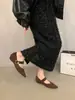 Zapatos de tacón de cuña retro de punta fina poco profundos para mujer, nuevos zapatos Mary Jane elegantes de estilo coreano francés de primavera y otoño para combinar con faldas para ir al trabajo