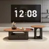 Mesa de centro oval de nogueira para uso doméstico na sala de estar, mesa de chá de designer francês para apartamento pequeno, luxo leve, retrô vintage de alta qualidade