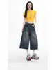 Shorts de Mezclilla Cropped Lavados Vintage Desgastados para Mujer, Verano Delgados Estilo Americano Corte Holgado, Pantalones de Ocho Puntos Pierna Ancha Adelgazantes