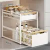 Estante de Almacenamiento para Fregadero de Cocina Estante de Almacenamiento Tipo Cajón para Encimera Gabinete Multifuncional para Especias Canasta Extraíble Estante en Capas para Gabinete