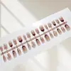 Uñas Postizas 30 Piezas Completa T121/S273 Hija Rica Corta Escalera Francesa Blanqueamiento Manicura Dorada de Moda Elegante