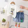 Nuevo Conjunto de Dos Piezas de Verano 2024: Tops de Algodón Estampados de Cuello Redondo y Pantalones Cortos de Mezclilla Venta al por Mayor Directamente del Fabricante