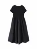 Ropa para Mujer de Tallas Grandes, Vestido de Retazos con Cuello Redondo y Manga Corta Estilo Jiangnan para Mujer, Alta Elasticidad, Vestido Largo Dulce y Adelgazante