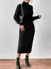 Vestido de punto largo para mujer, nuevo, ajustado, de cuello alto, para Otoño e Invierno 2025, transfronterizo europeo y americano, en stock