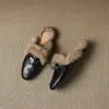 ~Pelo de coelho real~ As palmilhas são todas de pelo de coelho real! Chinelos casuais de pelo baixo para mulheres, mocassins de couro genuíno, com forro de fleece